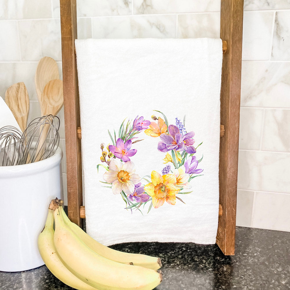 Crocus Wreath - Spring Cotton Tea Towel