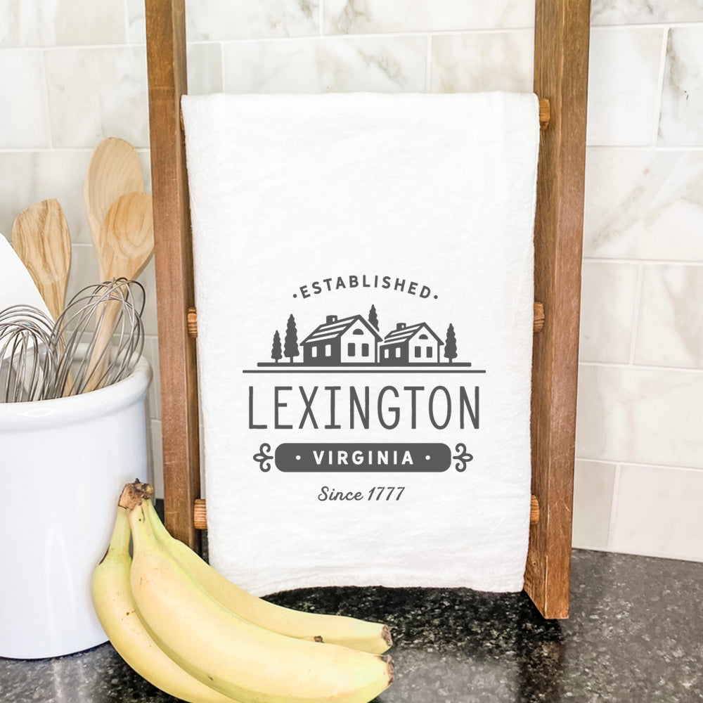 Simple Houses w/ City, State - Custom Cotton Tea Towel