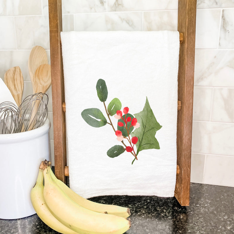 Watercolor Holly Sprig - Cotton Tea Towel