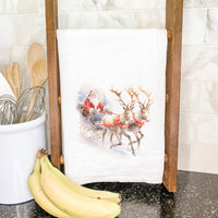 Santa and Reindeer Sleigh - Cotton Tea Towel