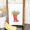 Winter Rain Boots and Foliage - Cotton Tea Towel