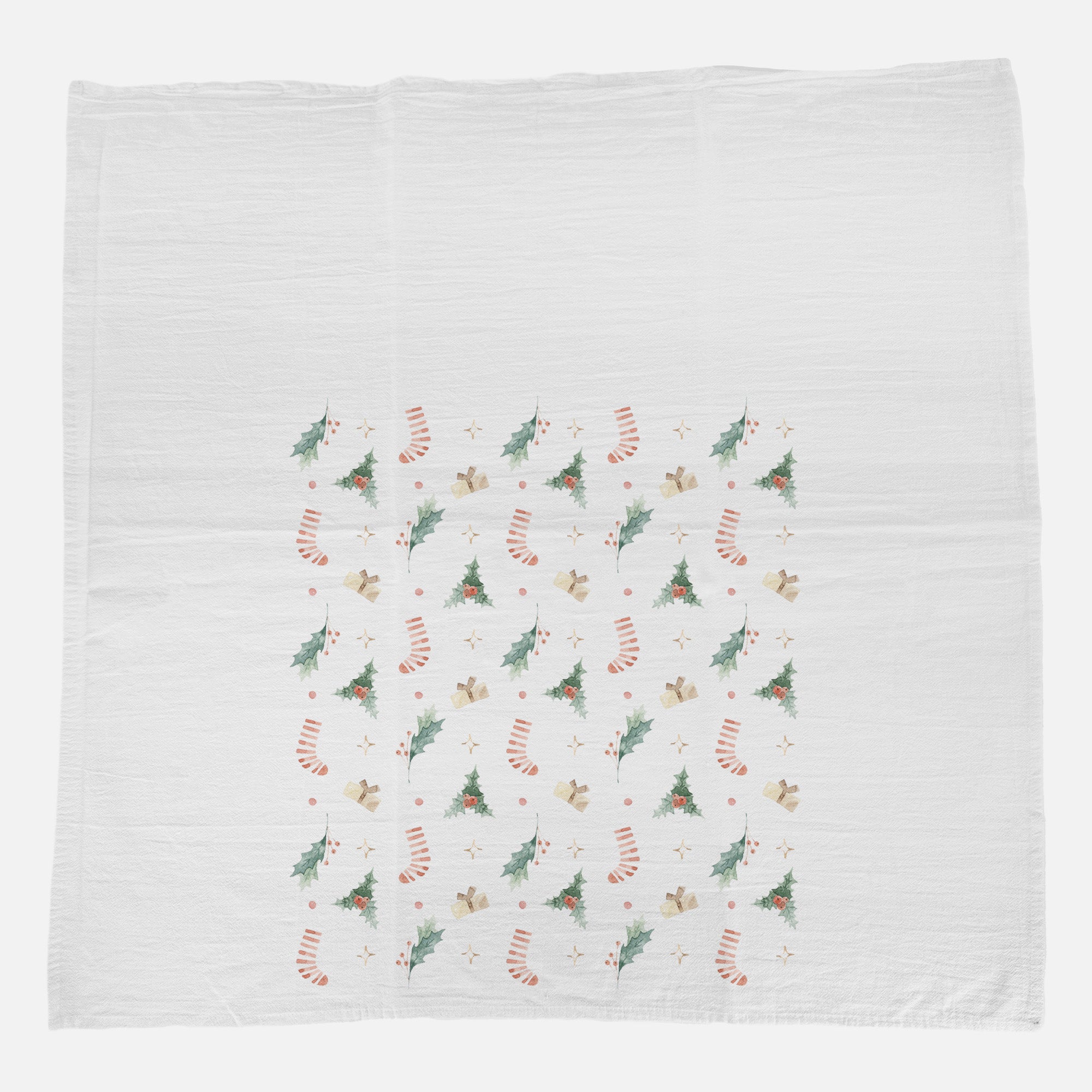 Holly and Stocking - Cotton Tea Towel