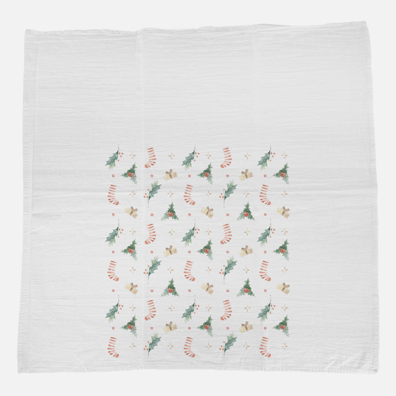 Holly and Stocking - Cotton Tea Towel