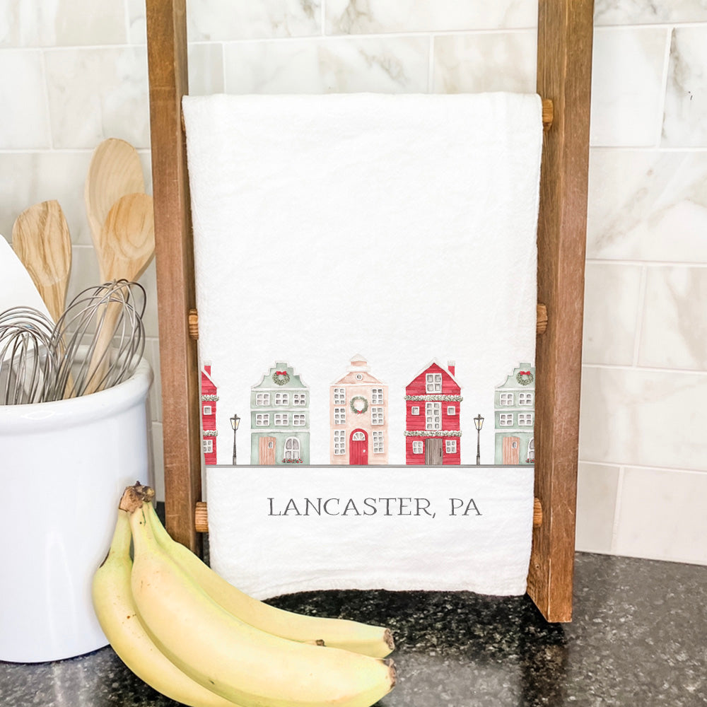 Christmas Village w/ City, State - Custom Cotton Tea Towel