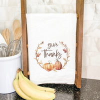 Give Thanks Pumpkin Wreath - Cotton Tea Towel