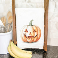 Watercolor Carved Pumpkin - Cotton Tea Towel