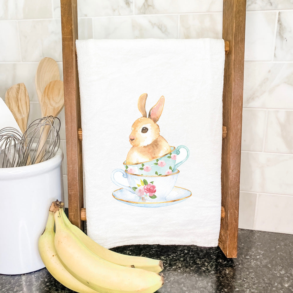 Watercolor Bunny Teacup - Cotton Tea Towel