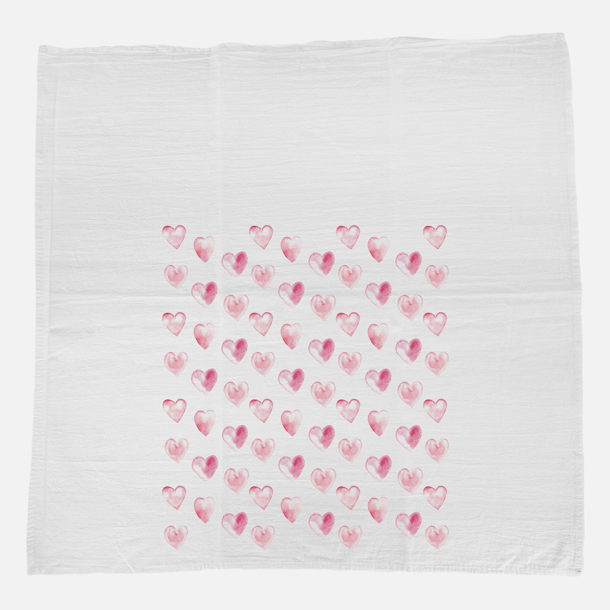 Pink Watercolor Hearts Pattern - Cotton Tea Towel