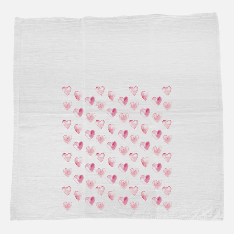 Pink Watercolor Hearts Pattern - Cotton Tea Towel