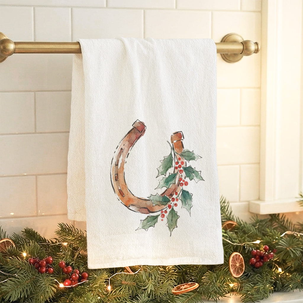 Horseshoe with Holly - Cotton Tea Towel