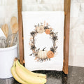 Pumpkin and Rose Wreath - Autumn Cotton Tea Towel