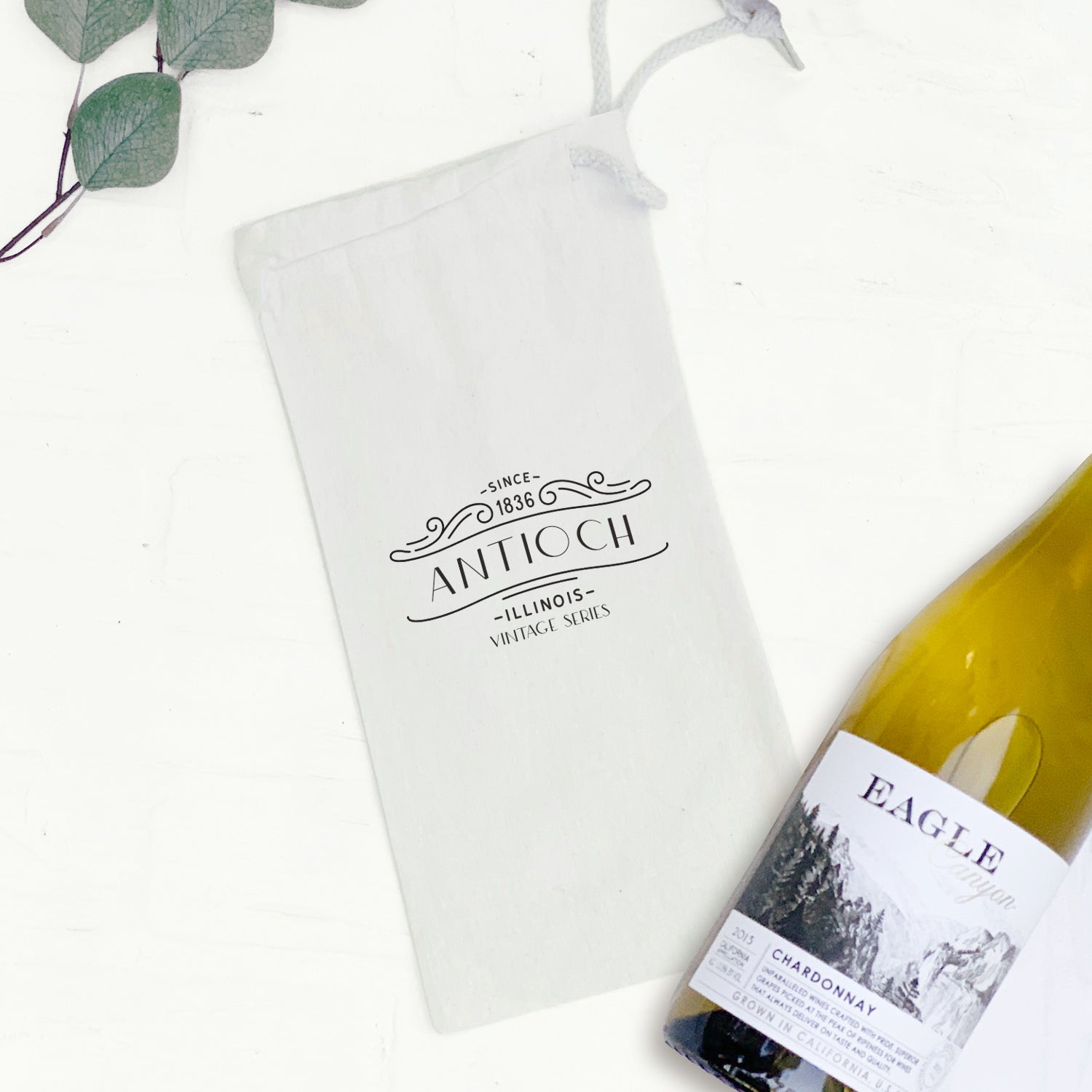 Vintage Marquee City State Est - Custom Canvas Wine Bag