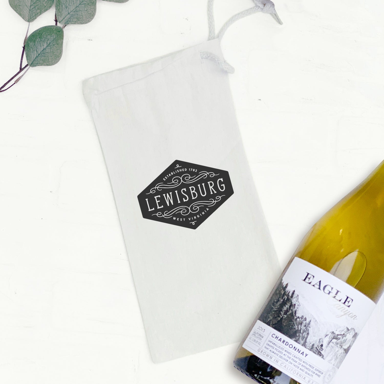 Flourish Sign w/ City, State - Custom Canvas Wine Bag