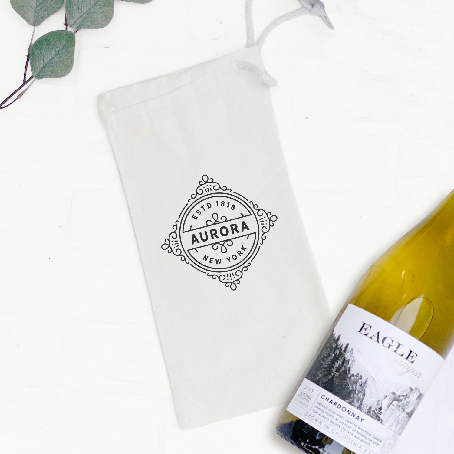 Vintage Flourish w/ City, State - Custom Canvas Wine Bag