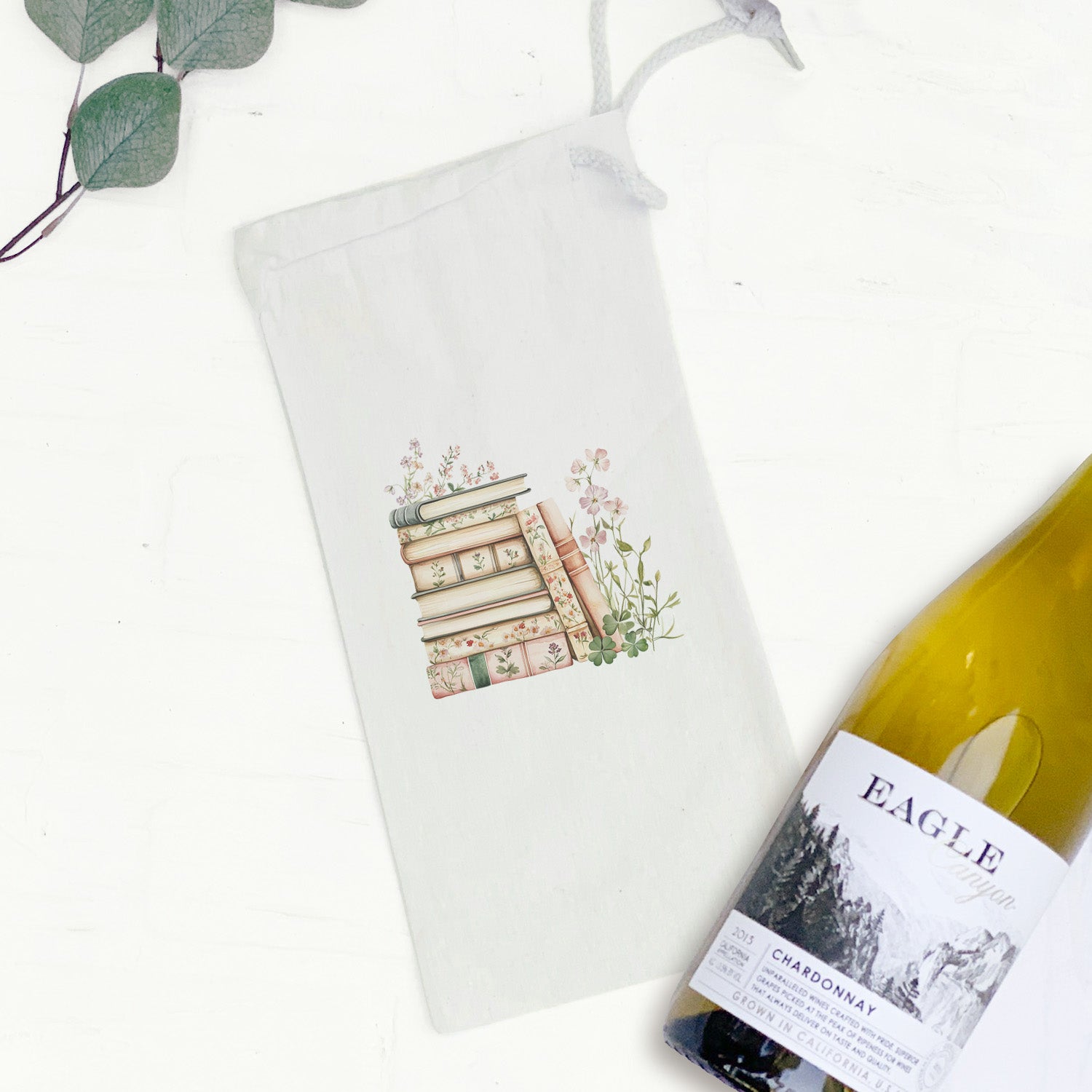Spring Book Stack - Canvas Wine Bag