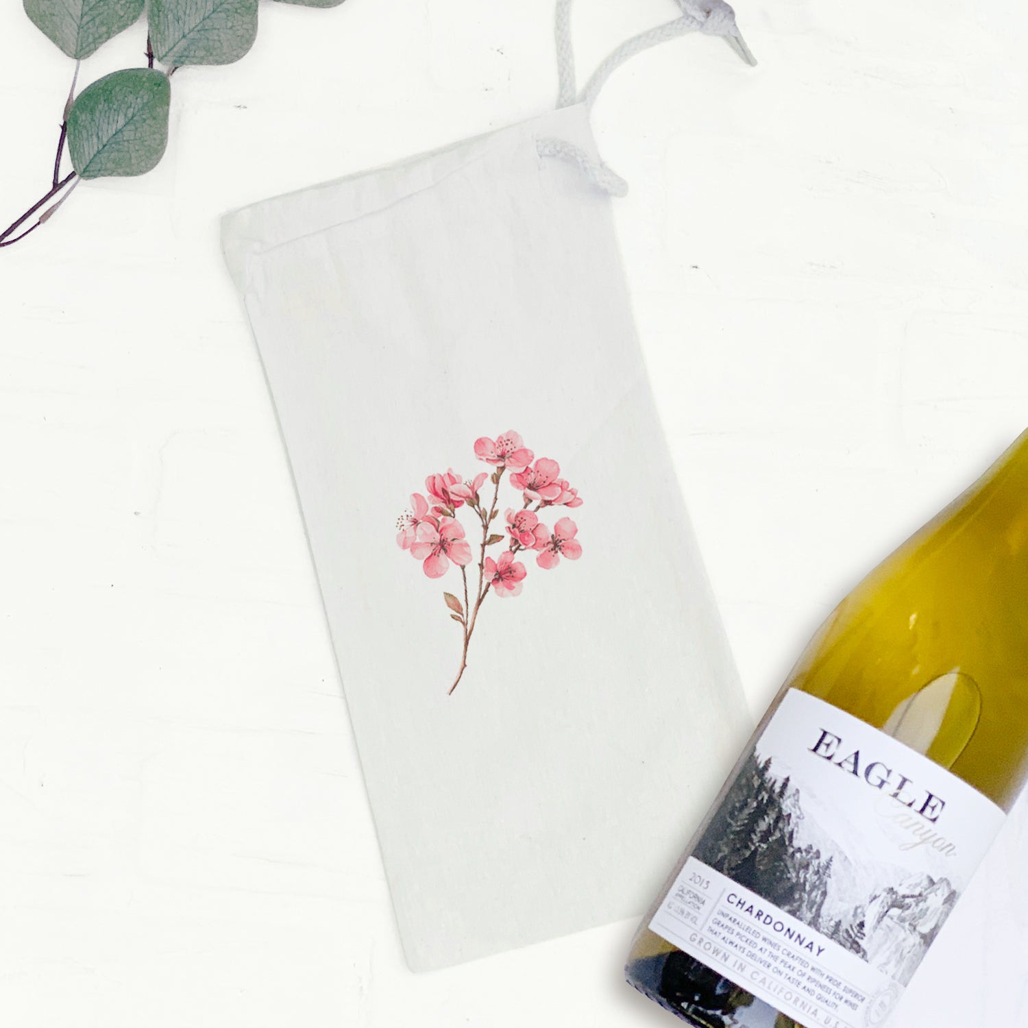 Cherry Blossom Stem - Canvas Wine Bag