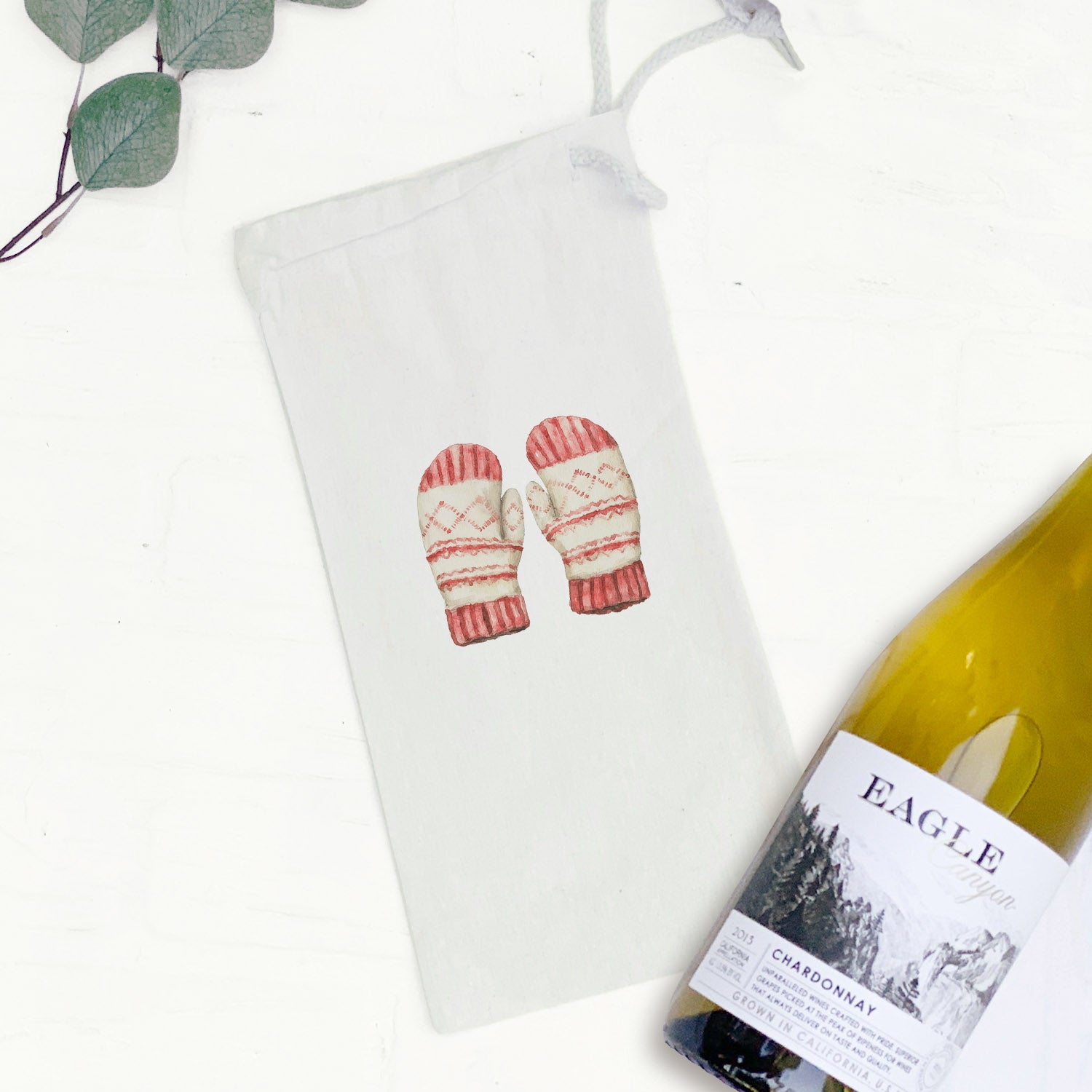 Woolen Mittens - Customizable Canvas Wine Bag