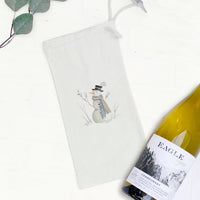 Blue Winter Snowman - Customizable Canvas Wine Bag