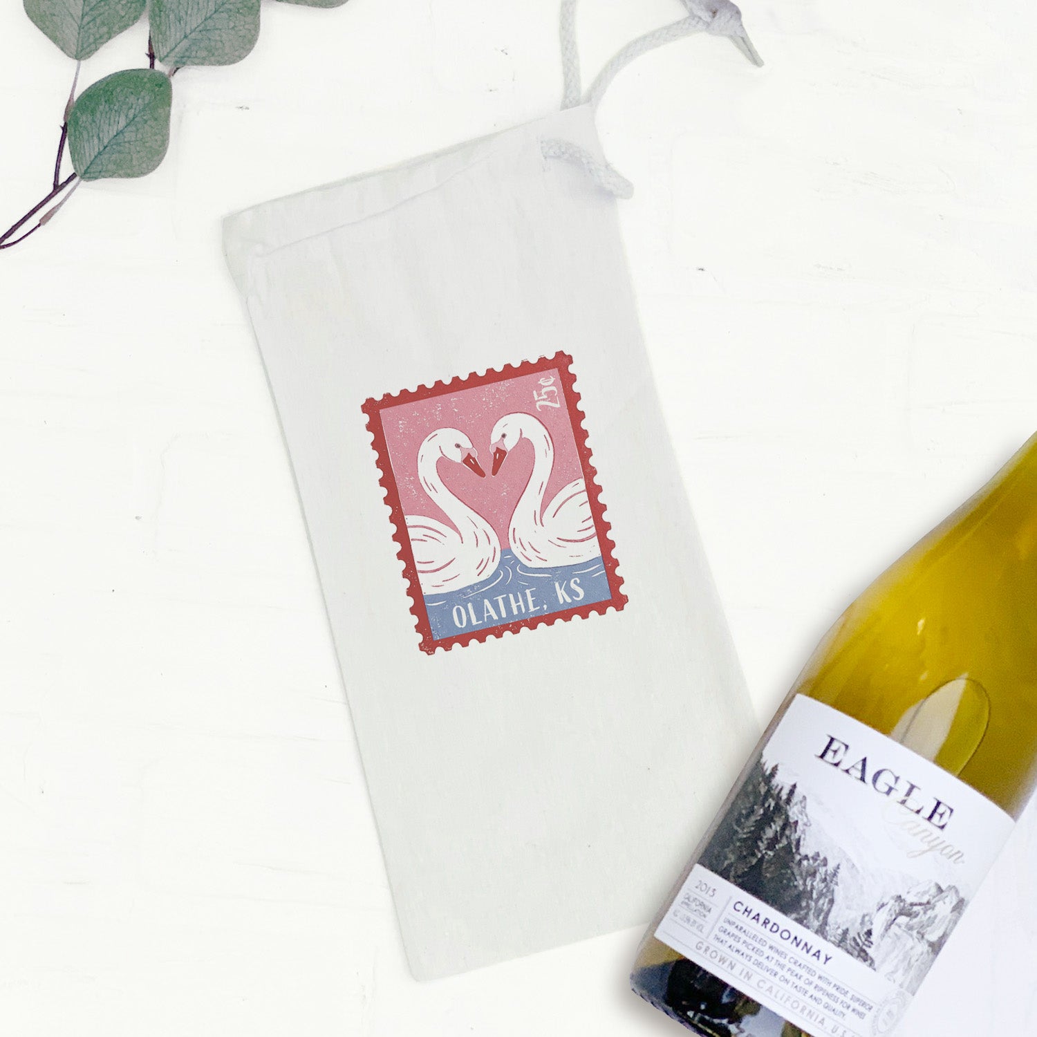 Love Birds Stamp - Custom Canvas Wine Bag