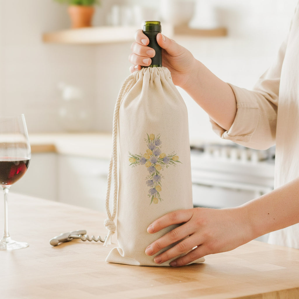 Tulip Easter Cross - Canvas Wine Bag