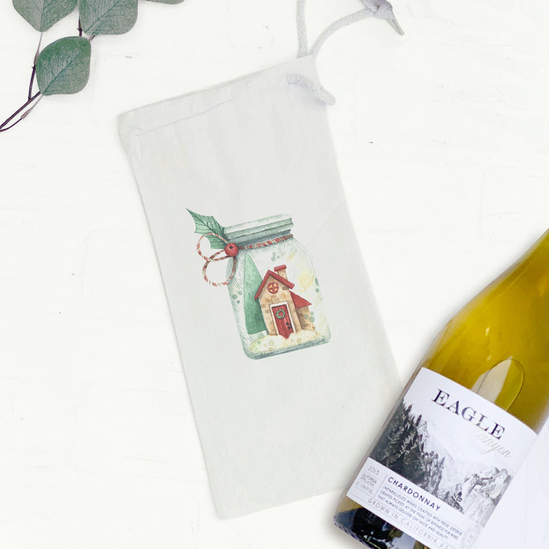 Christmas Snow Jar - Canvas Wine Bag