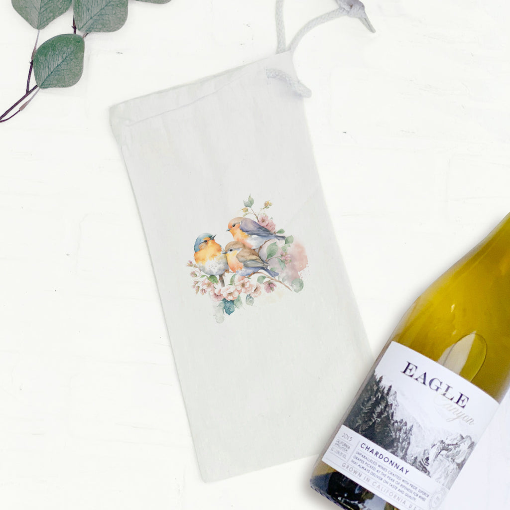 Spring Birds Watercolor - Canvas Wine Bag