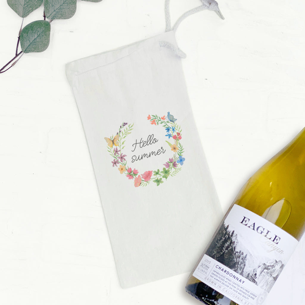 Hello Summer Wreath - Canvas Wine Bag