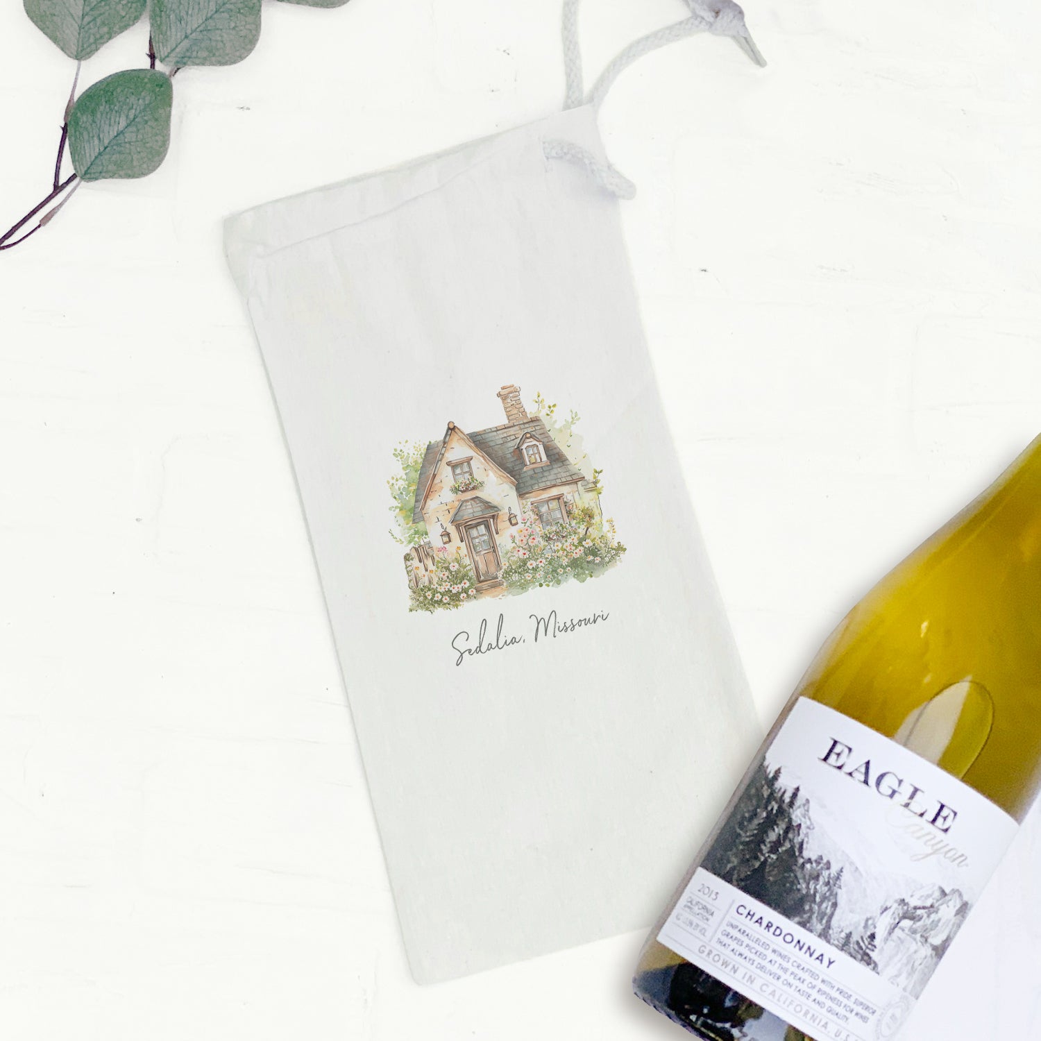Spring Cottage - Custom Canvas Wine Bag