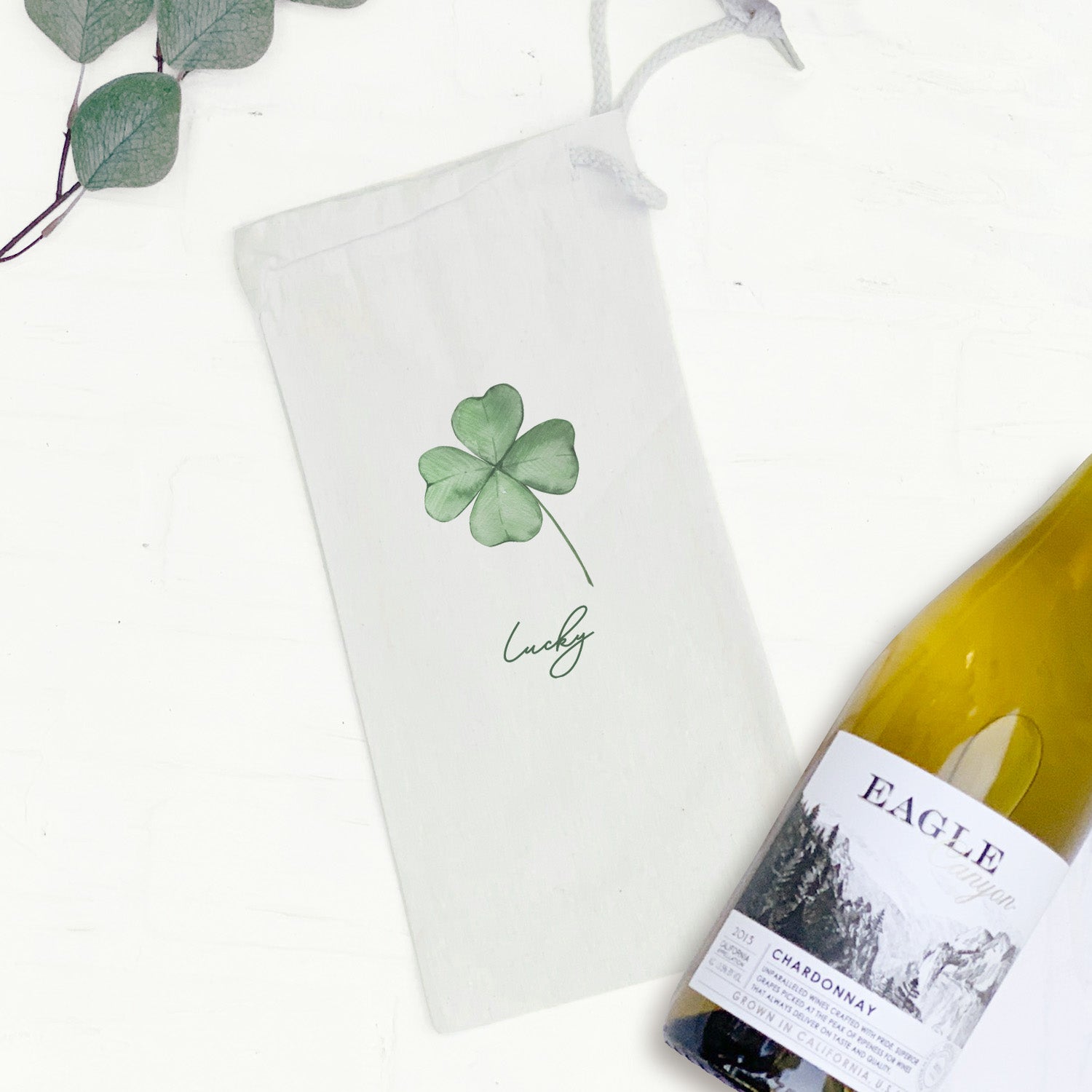 Lucky Four Leaf Clover - St. Patrick's Day Canvas Wine Bag