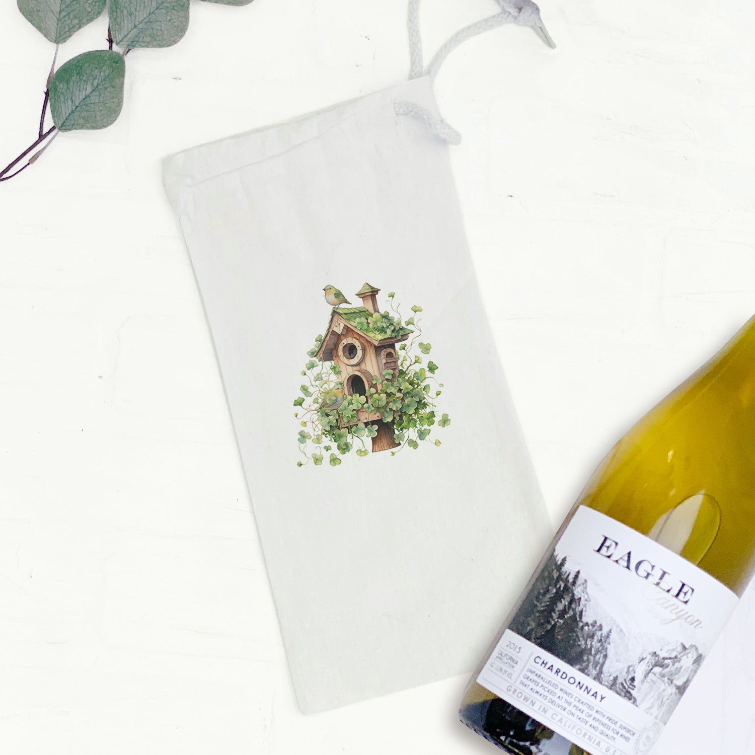 Clover Bird House - St. Patrick's Day Canvas Wine Bag