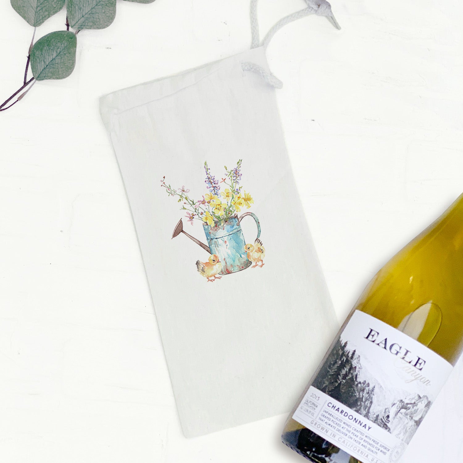 Chicks Watering Can Bouquet - Easter Canvas Wine Bag
