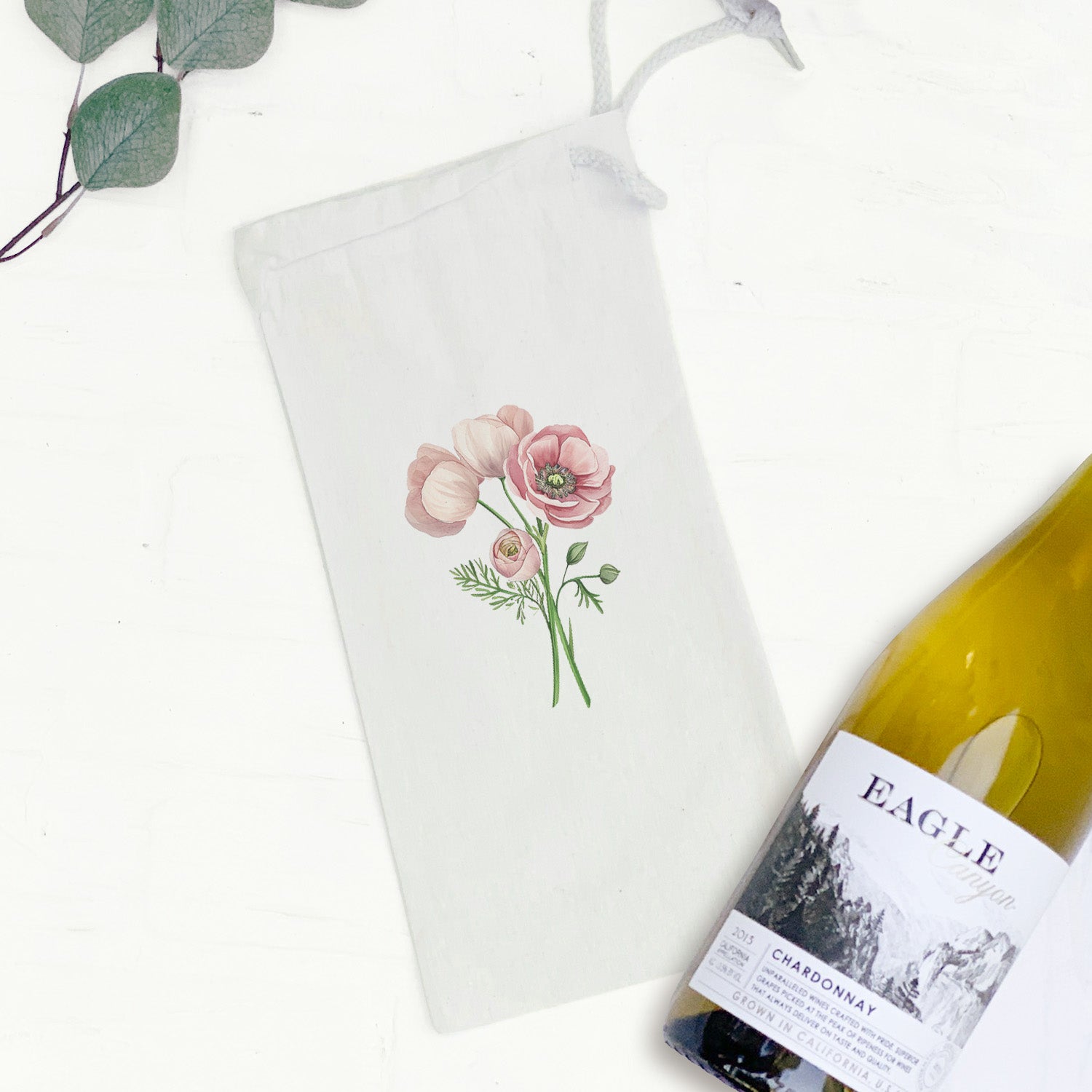 Pink Bouquet - Spring Canvas Wine Bag