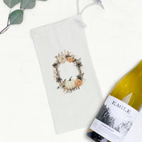 Pumpkin and Rose Wreath - Autumn Canvas Wine Bag