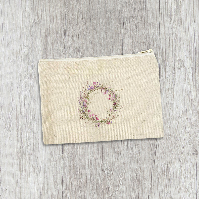 Purple Spring Wreath - Canvas Zipper Pouch