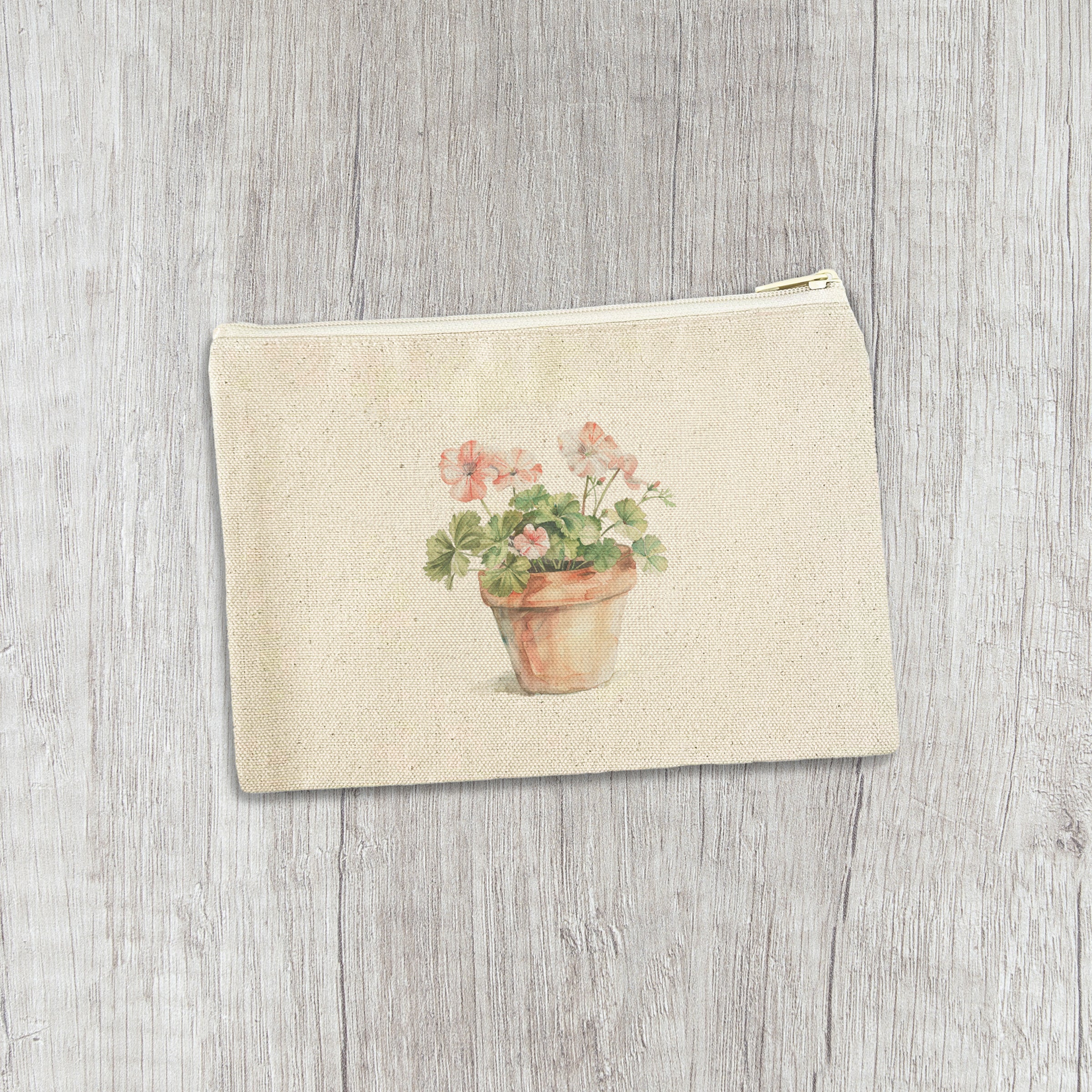 Watercolor Potted Plant - Canvas Zipper Pouch