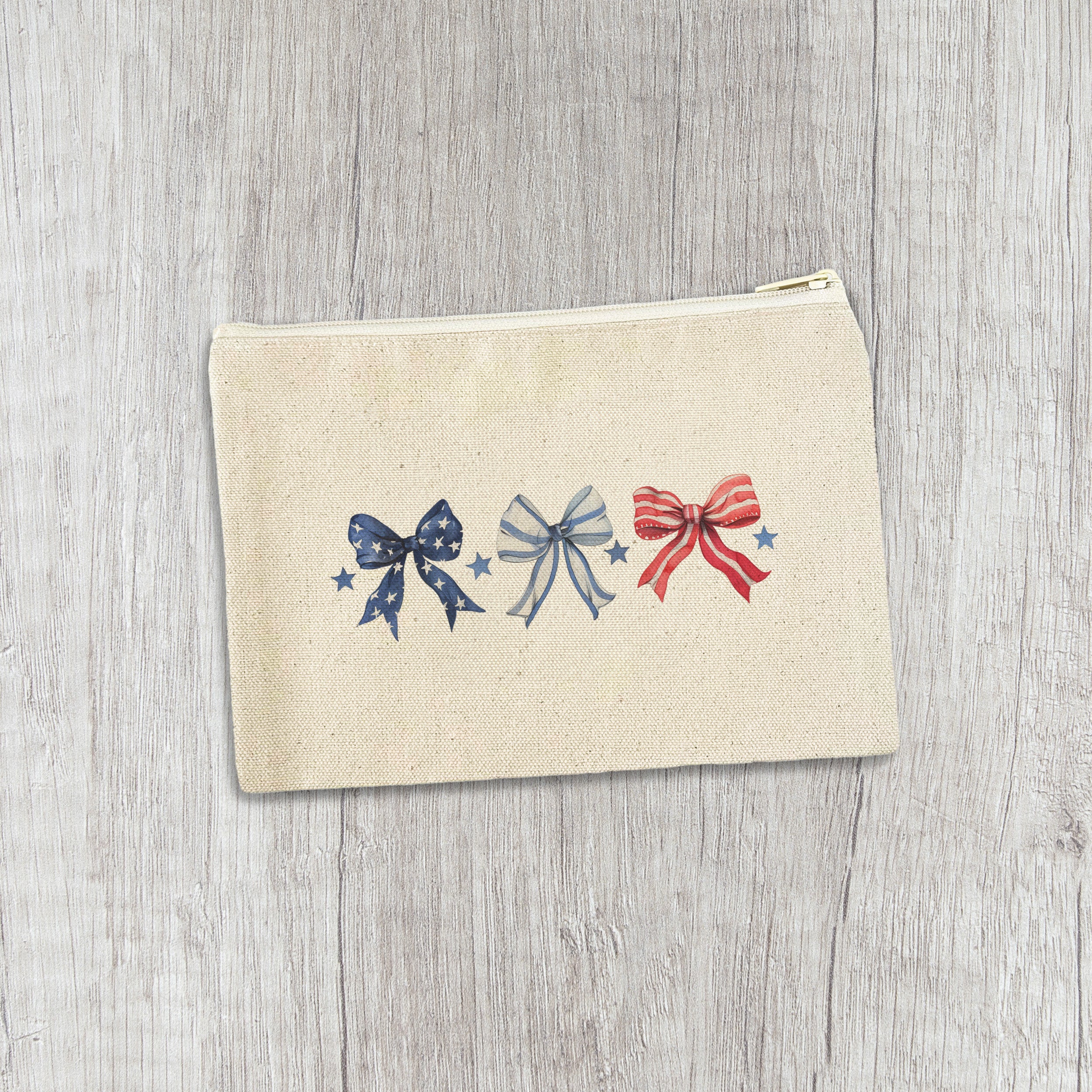 Red, White and Bows - Patriotic Canvas Zipper Pouch