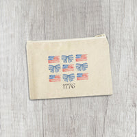Watercolor Flags & Bows - Patriotic Canvas Zipper Pouch