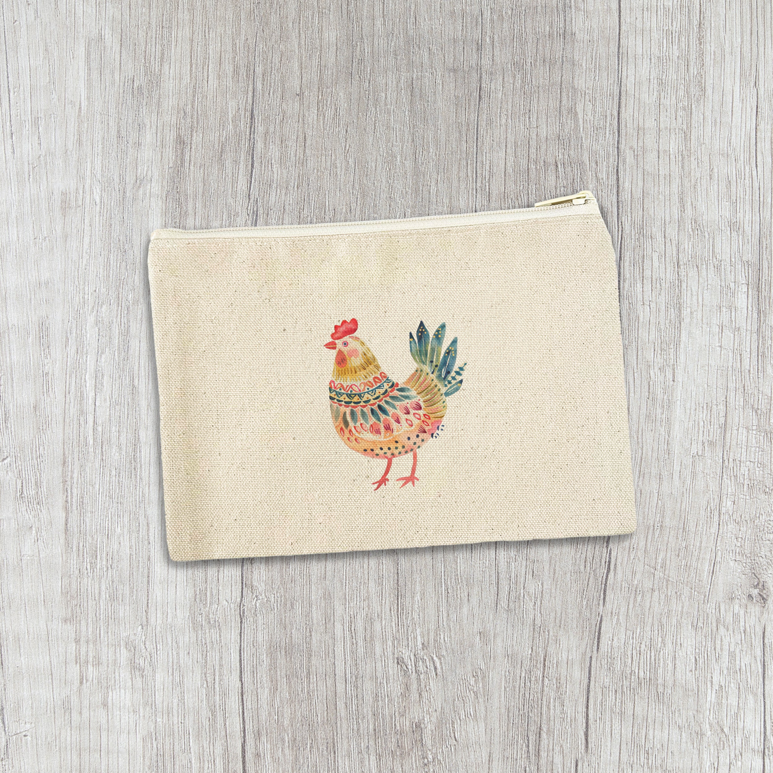 Folk-Art Chicken - Spring Canvas Zipper Pouch