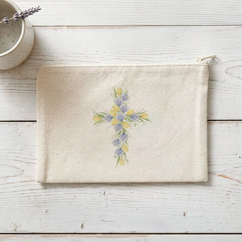 Tulip Easter Cross - Canvas Zipper Pouch