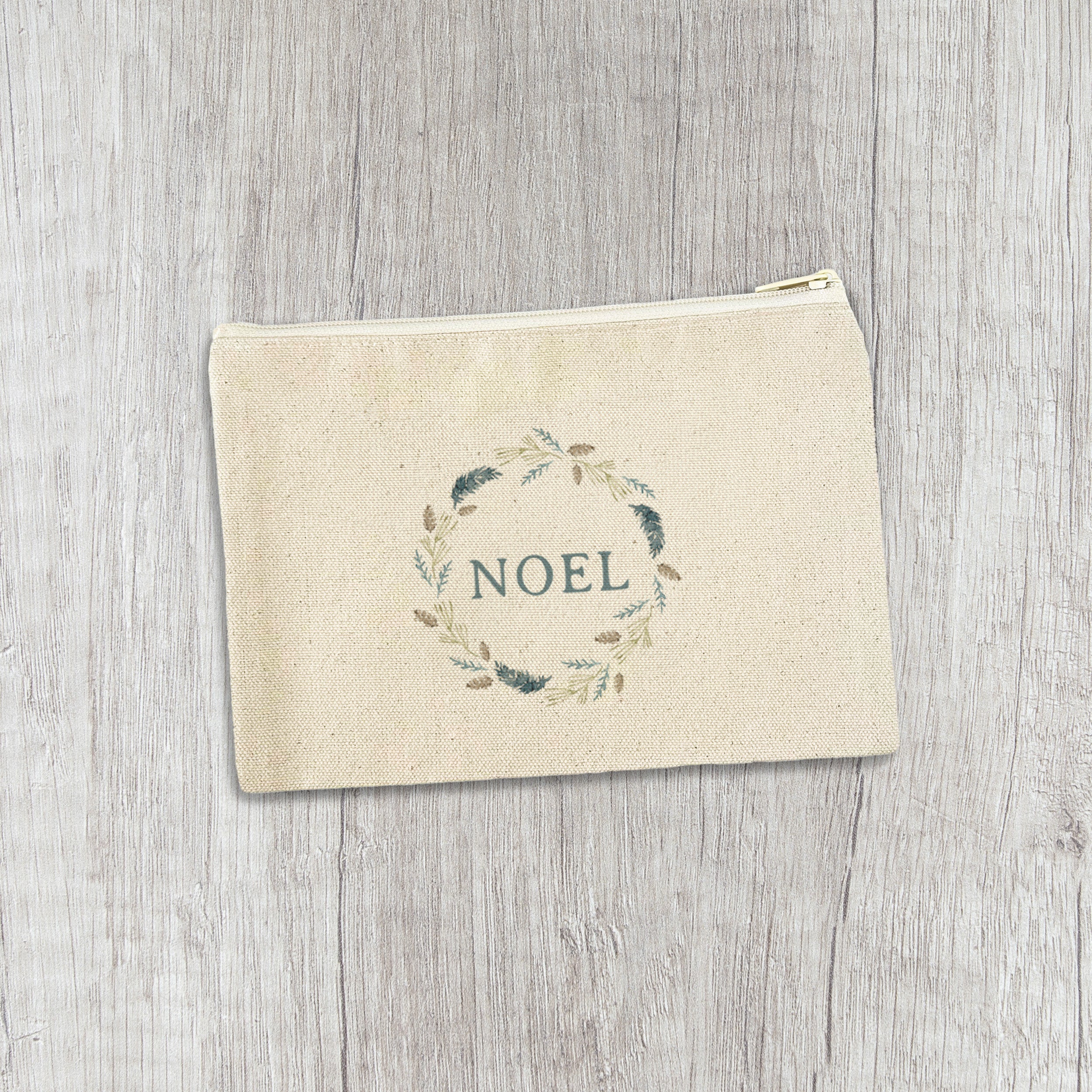 Noel Pine Wreath - Canvas Zipper Pouch