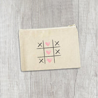 Tic Tac Toe Hearts - Valentine's Day Canvas Zipper Pouch