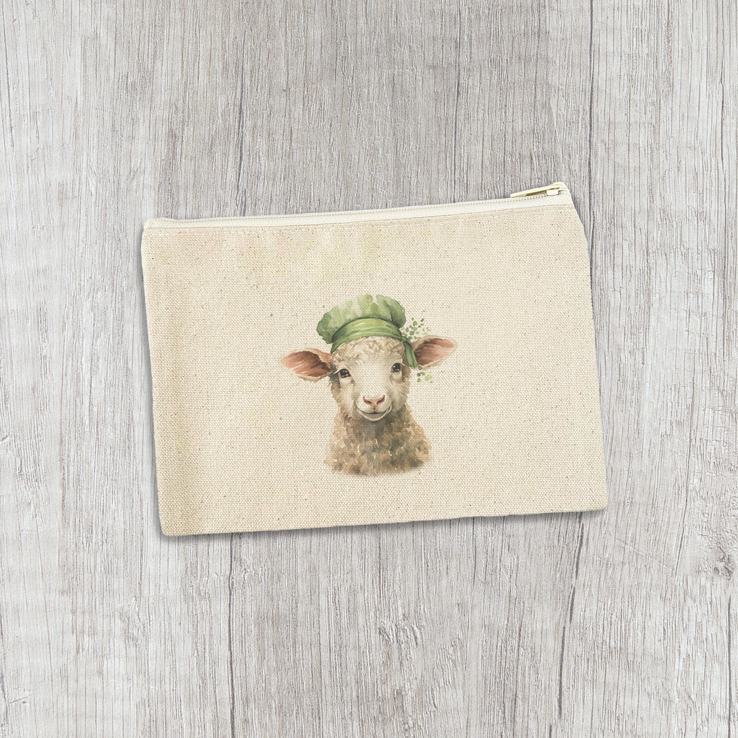 Lamb with Green Hat - St. Patrick's Day Canvas Zipper Pouch