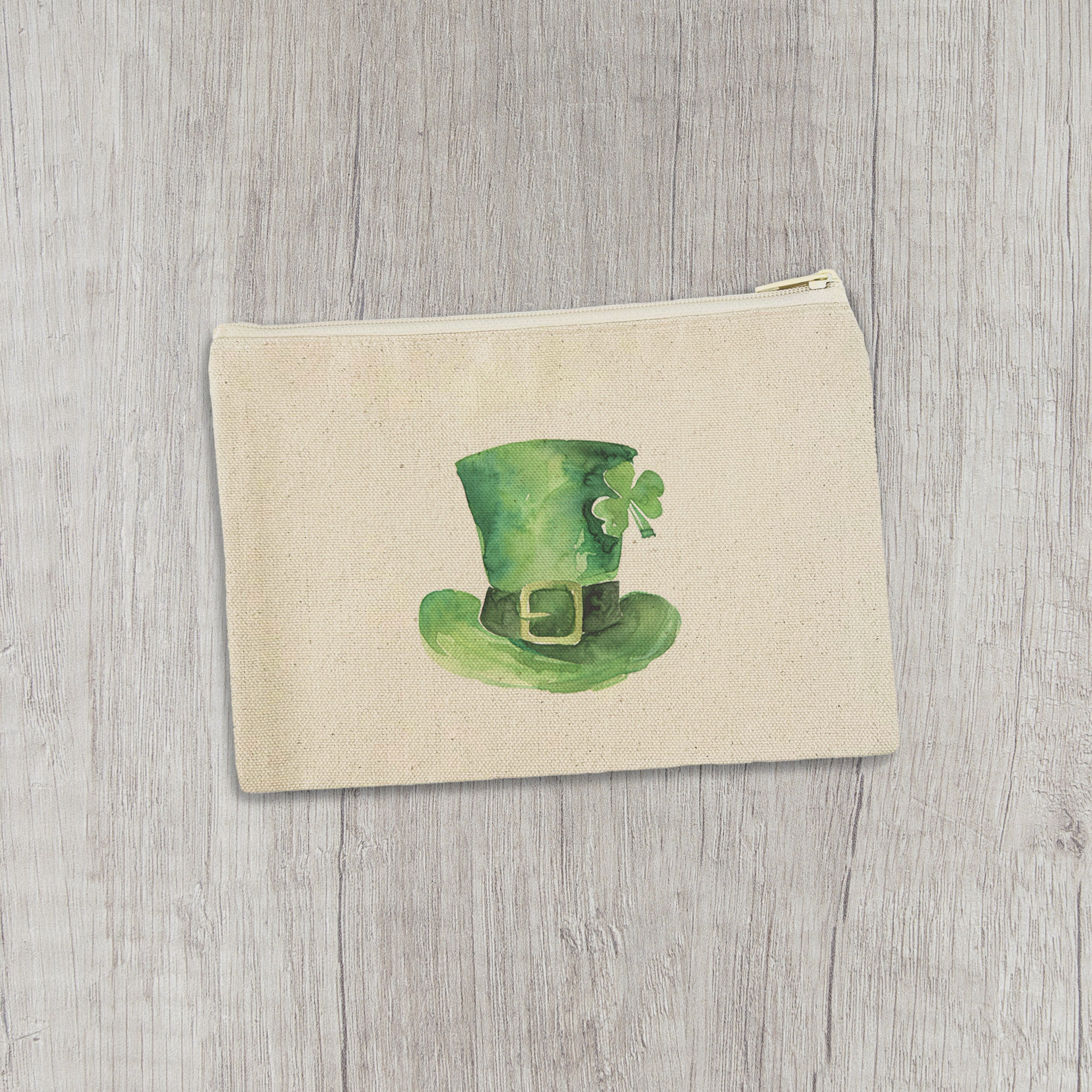 Leprechaun Hat with Shamrock - St. Patrick's Day Canvas Zipper Pouch