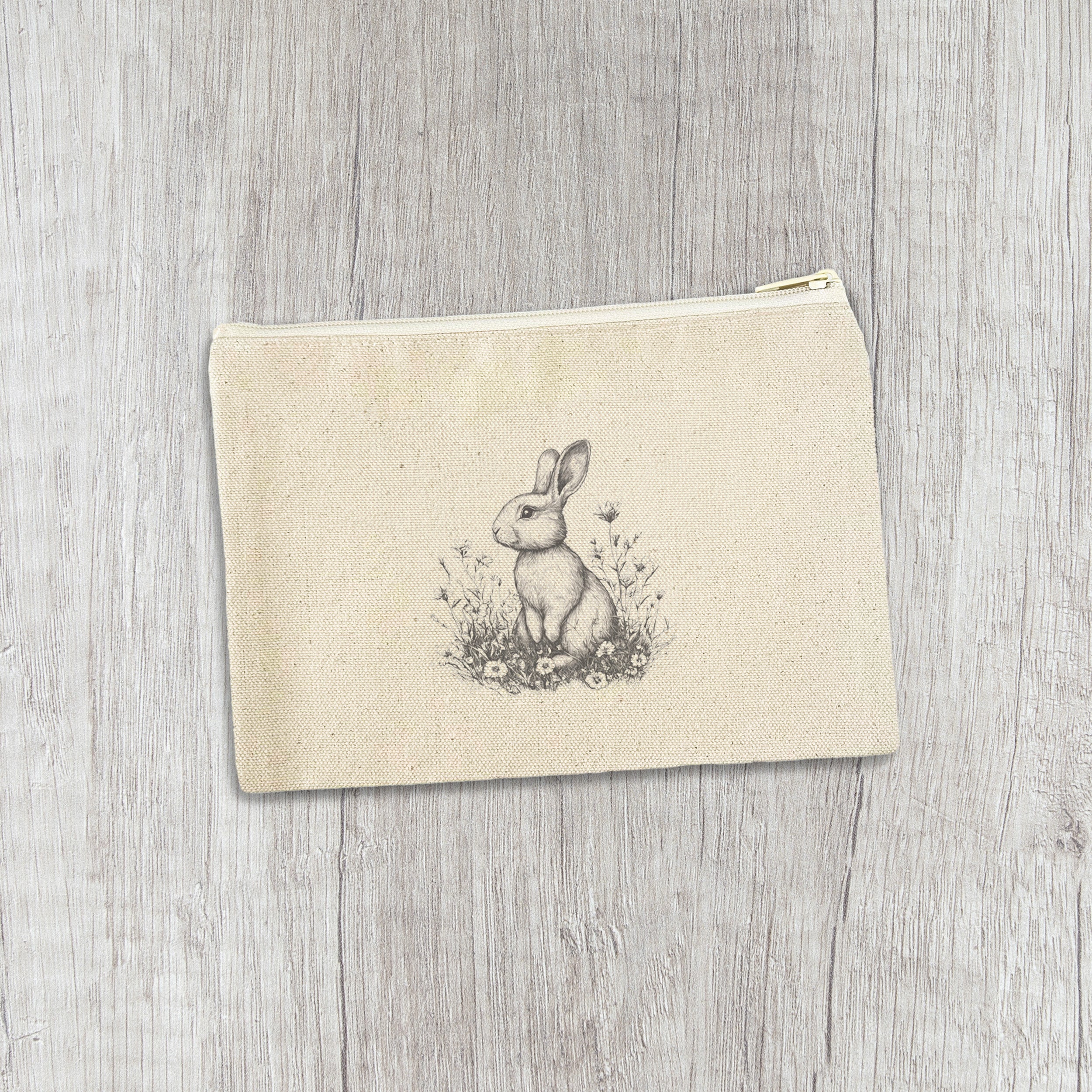 Black & White Bunny - Easter Canvas Zipper Pouch