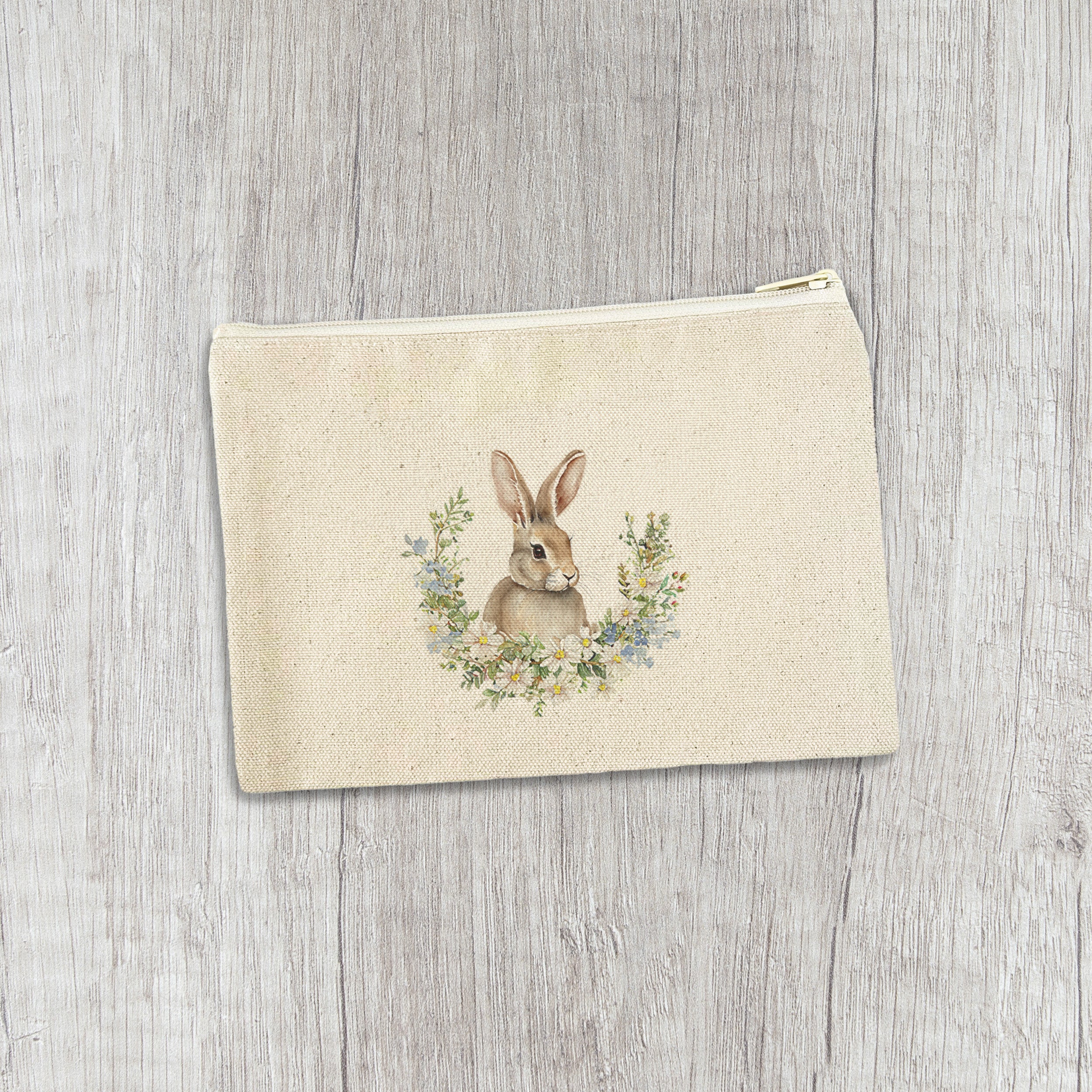 Daisy and Bunny Wreath - Easter Canvas Zipper Pouch