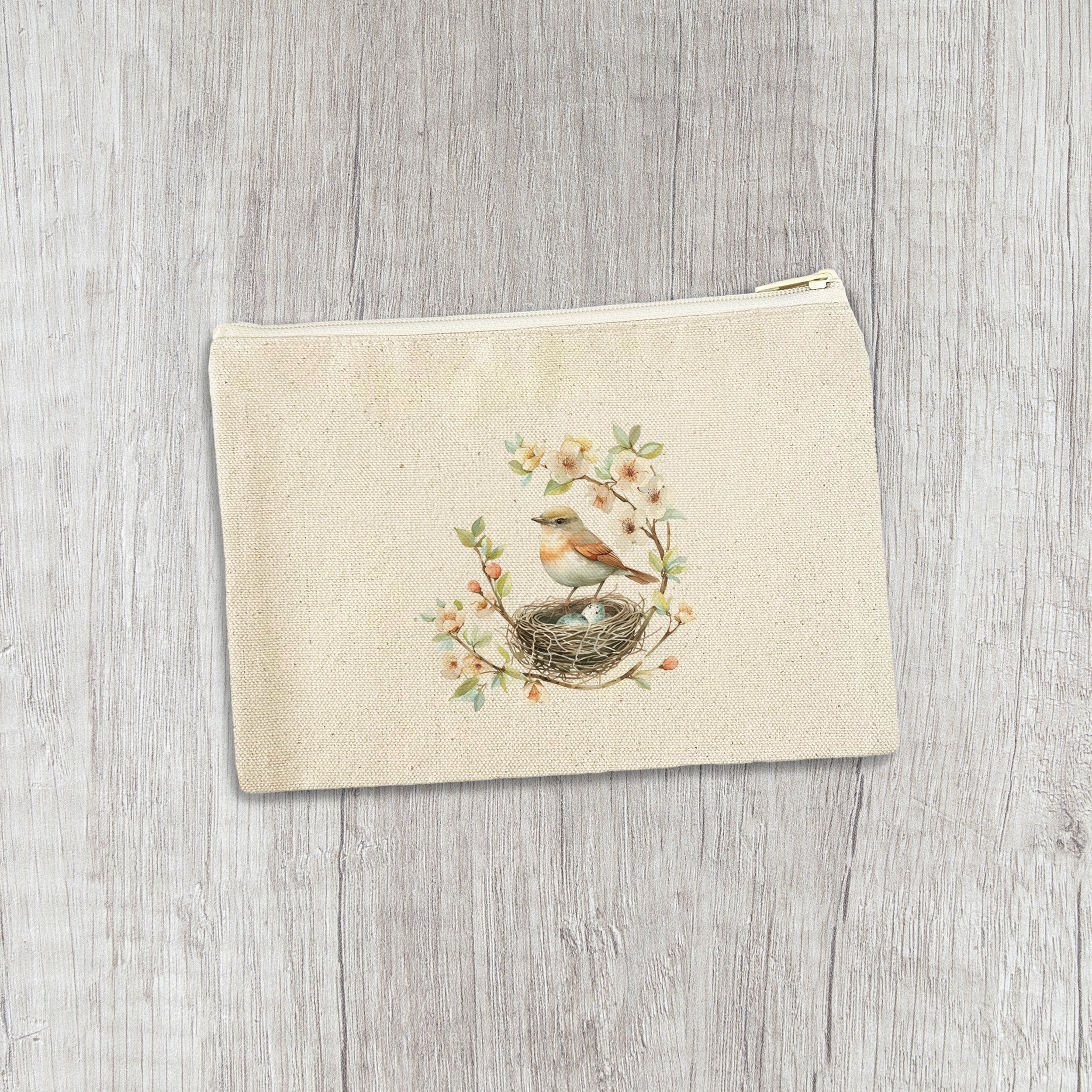 Robin in a Cherry Blossom - Spring Canvas Zipper Pouch