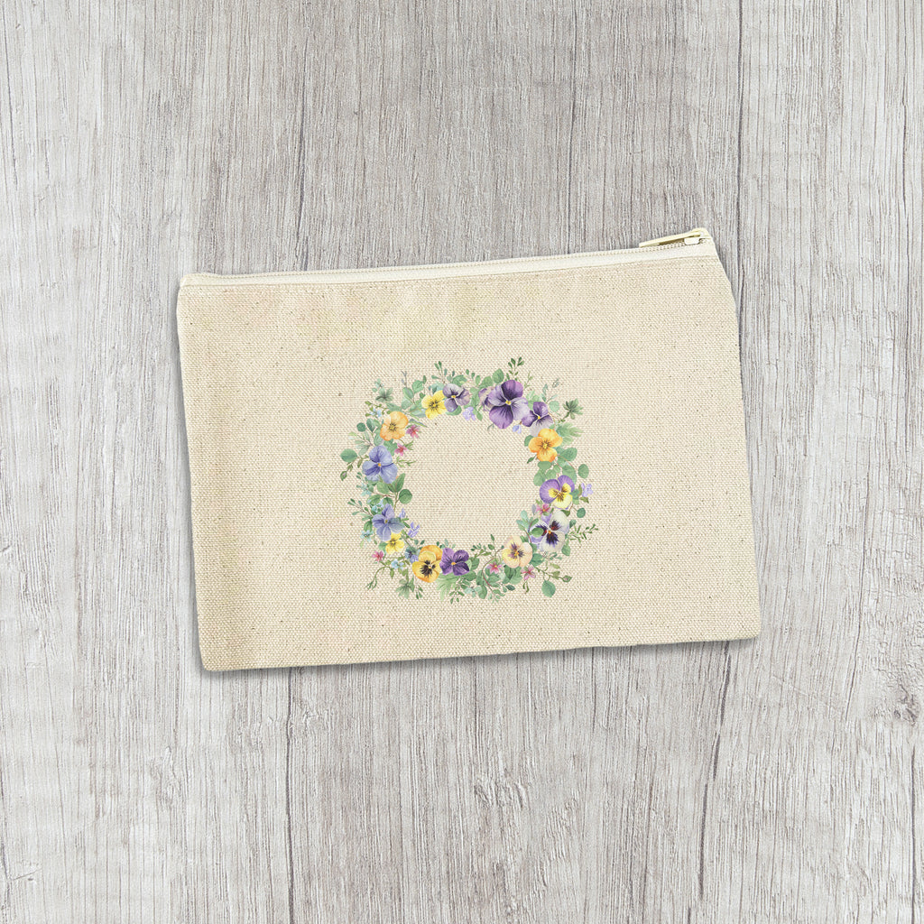 Spring Pansy Wreath - Spring Canvas Zipper Pouch