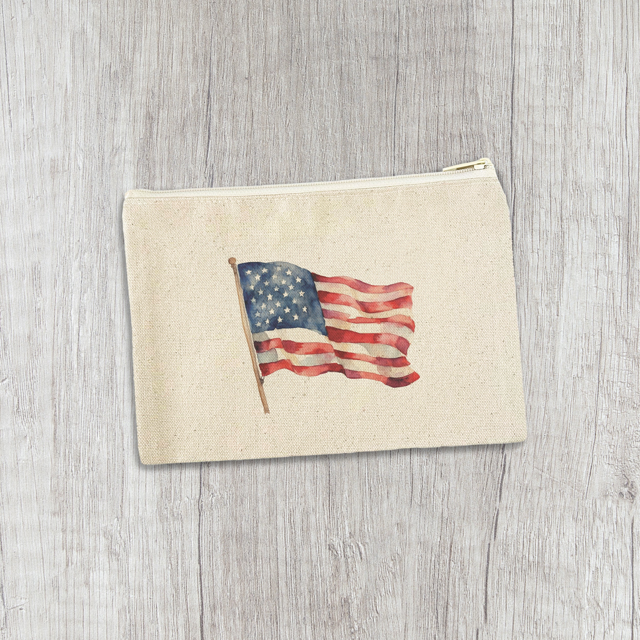 Watercolor American Flag - Canvas Zipper Pouch