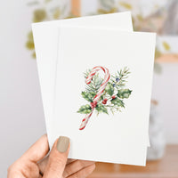 Candy Cane with Holly - Greeting Card