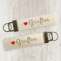 Watercolor Cursive Heart - Custom Cotton Key Fob
